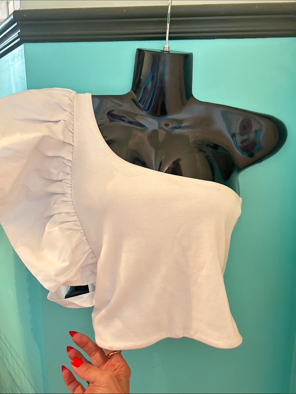 Zara One-Shoulder Ruffle Crop Top - White
